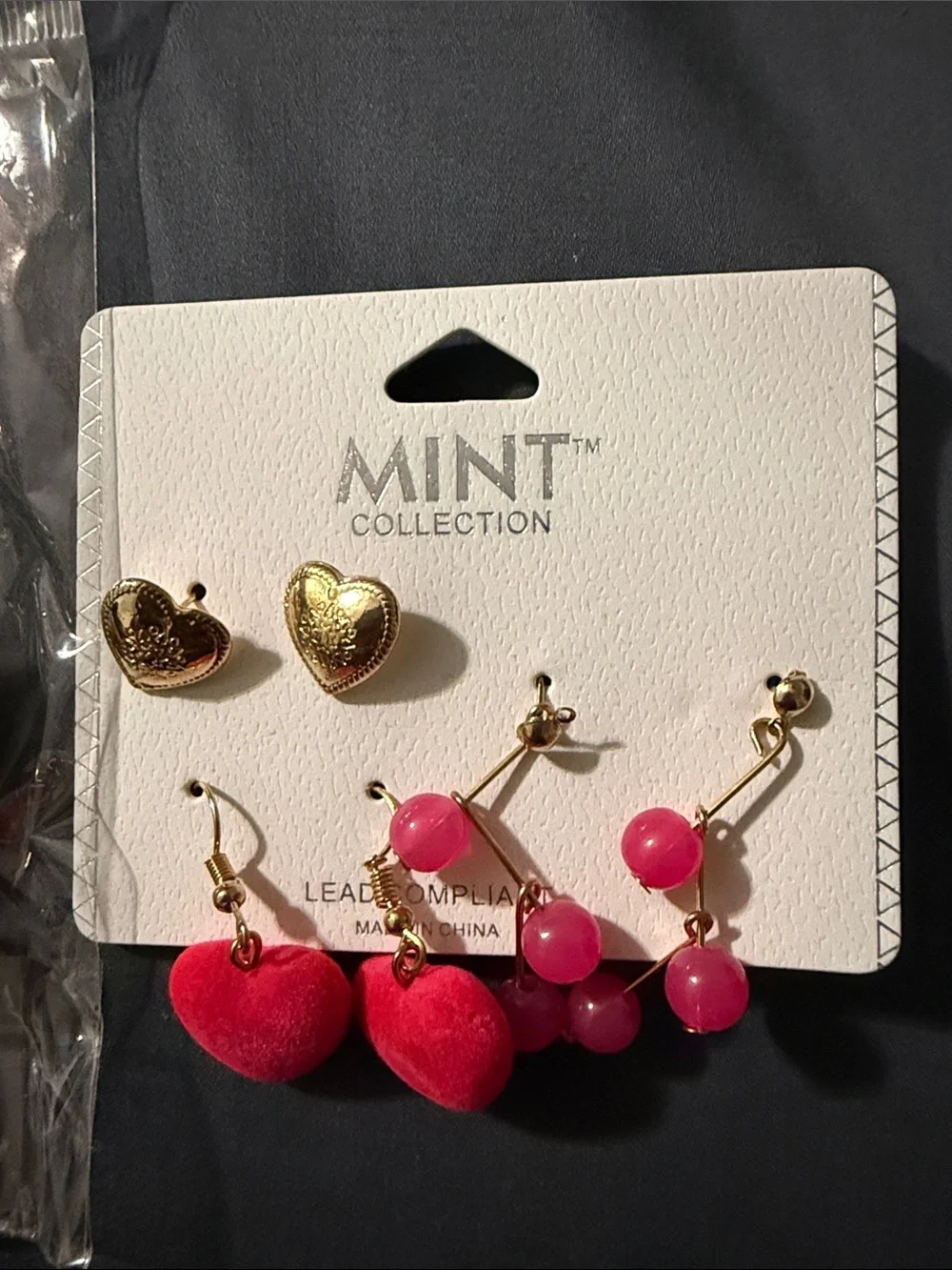 Mint Gold Butterfly Hair Clips and Pink Heart Earrings Set